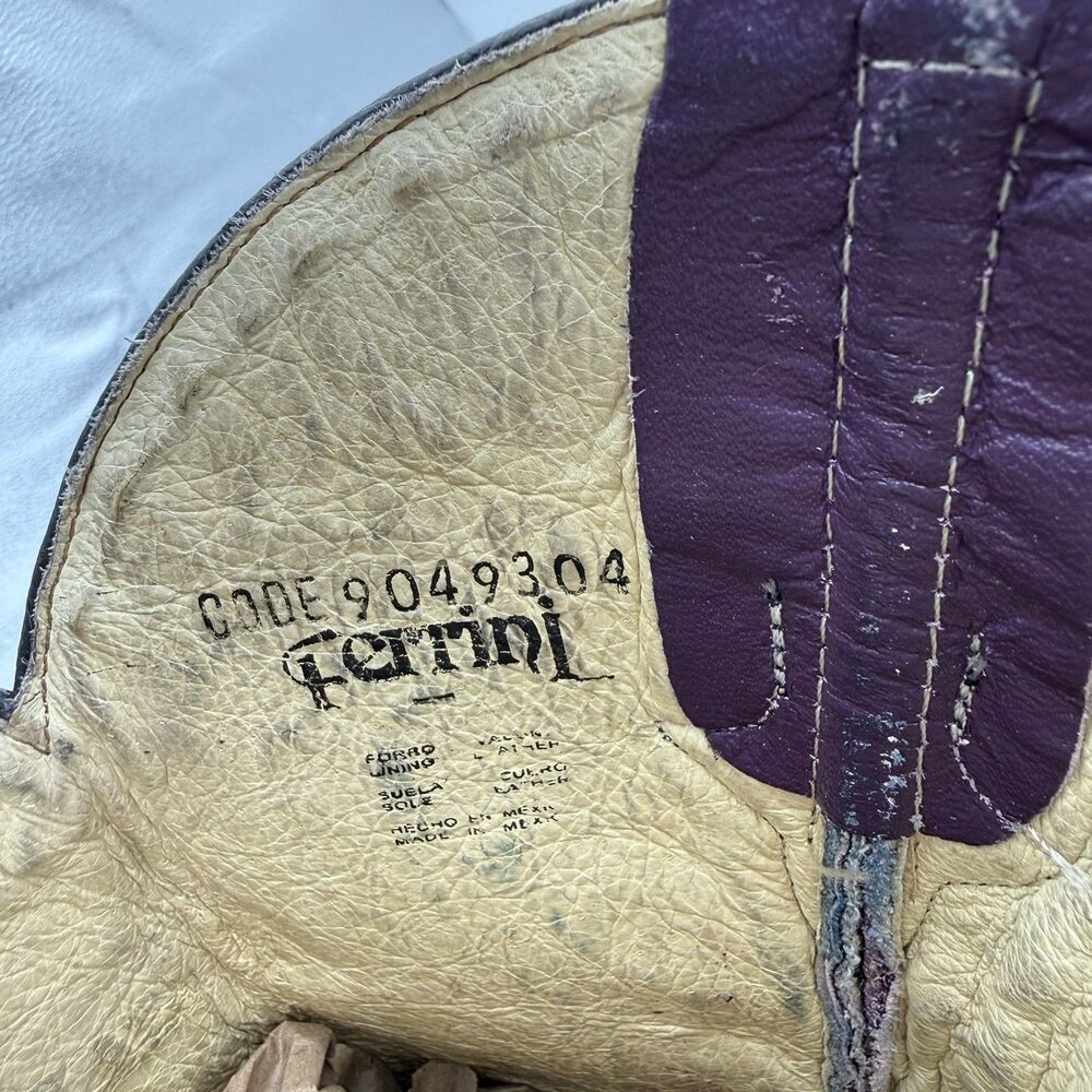 Ferrini Rancher Caiman Print Boots Handcrafted Black purple crocodile Women sz 7 - Picture 2 of 8